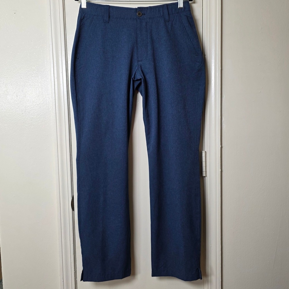 Under Armour Mens Loose Fit Golf Pants Blue Heathered 32x30 Flat Front Trousers